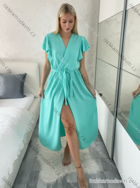 Šaty dlouhé elegantní letní krátký rukáv dámské BLANA (S/M/L ONE SIZE) ITALSKÁ MÓDA IMD25115/DR tm. mintová S/M/L