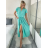 Šaty dlouhé elegantní letní krátký rukáv dámské BLANA (S/M/L ONE SIZE) ITALSKÁ MÓDA IMD25115/DR tm. mintová S/M/L