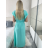 Šaty dlouhé elegantní letní krátký rukáv dámské BLANA (S/M/L ONE SIZE) ITALSKÁ MÓDA IMD25115/DR tm. mintová S/M/L