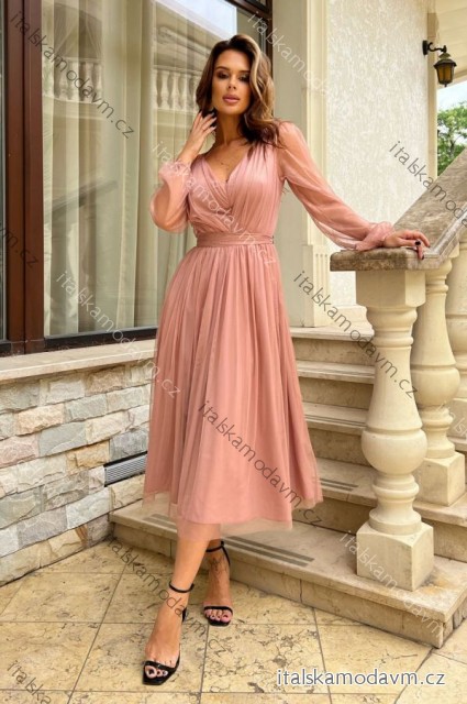 Šaty elegantní dlouhý rukáv dámské (34-46) POLSKÁ MÓDA PMLBC24269-28/DR