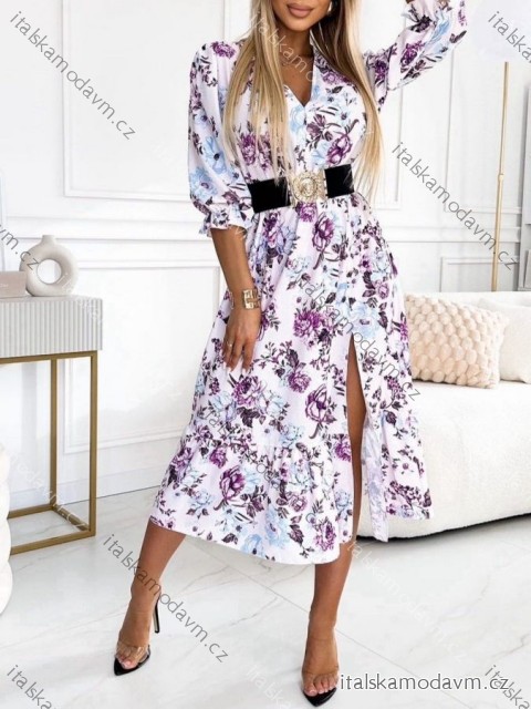 Šaty elegantní letní s páskem 3/4 dlouhý rukáv dámské (XS/S/M ONE SIZE) ITALSKÁ MÓDA IMWG251456