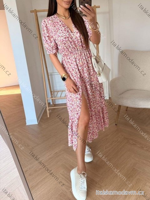 Šaty letné kvetované krátky rukáv dámske (XS/S/M ONE SIZE) TALIANSKA MÓDA IMWG251461