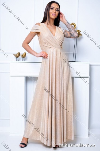 Šaty dlhé elegantné spoločenské trblietavé bez rukávu dámske nadrozmer (36-52) POLSKÁ MÓDA PMLBF24GALAA3/DR