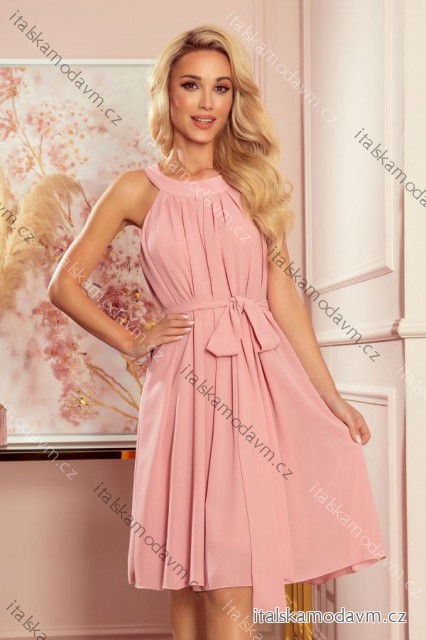 Šaty šifónové s viazaním dámske (S-2XL) POĽSKÁ MÓDA NMC-350-2/DR