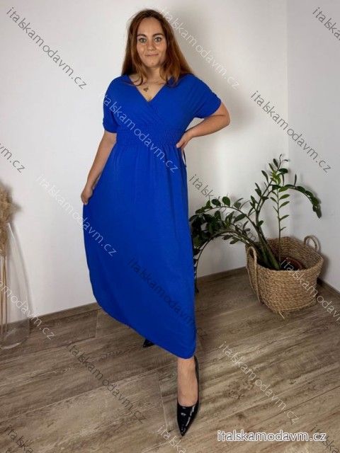 Šaty dlhé elegantný letný krátky rukáv dámske nadrozmer ASTRA (42/44/46 ONE SIZE) TALIANSKA MÓDA IM425422/DUR  modrá kráľovská