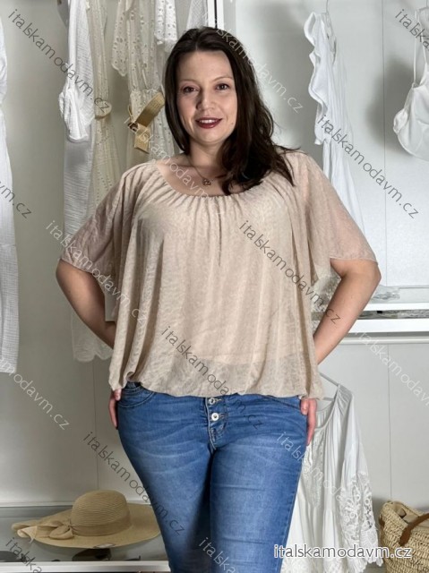Tunika blúzka krátky rukáv dámska nadrozmer (52/54/56 ONE SIZE) TALIANSKA MODA IM424128/DUR béžová 52/54