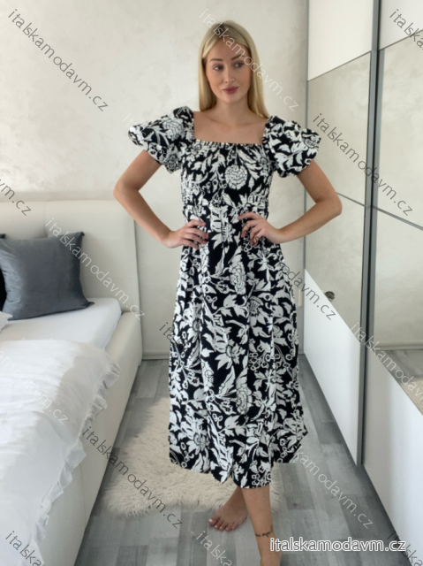 Šaty letné kvetinové carmen krátky rukáv dámske (M/L-XL/2XL) IMWGDB215105/DUR -   čierna
 -   XL/2XL