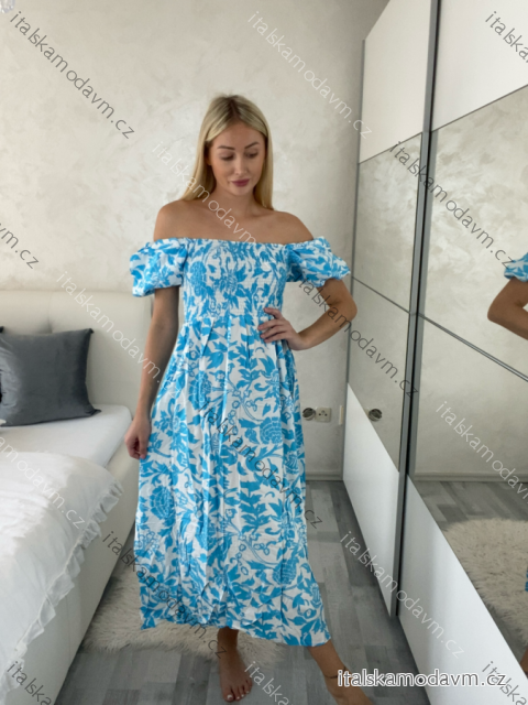 Šaty letní květinové carmen krátký rukáv dámské (M/L-XL/2XL) IMWGDB215105/DUR -   tyrkysová -   XL/2XL