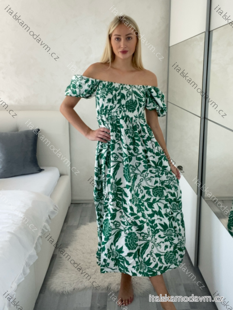 Šaty letné kvetinové carmen krátky rukáv dámske (M/L-XL/2XL) IMWGDB215105/DUR -   zelená -   XL/2XL