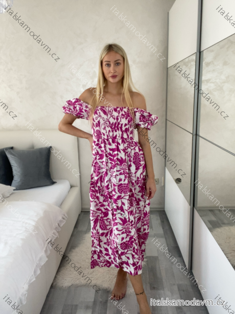 Šaty letní květinové carmen krátký rukáv dámské (M/L-XL/2XL) IMWGDB215105/DUR -   tmavě růžová -   M/L