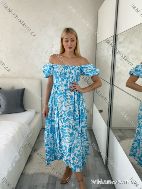 Šaty letné kvetinové carmen krátky rukáv dámske (M/L-XL/2XL) IMWGDB215105/DUR -   tyrkysová -   M / L