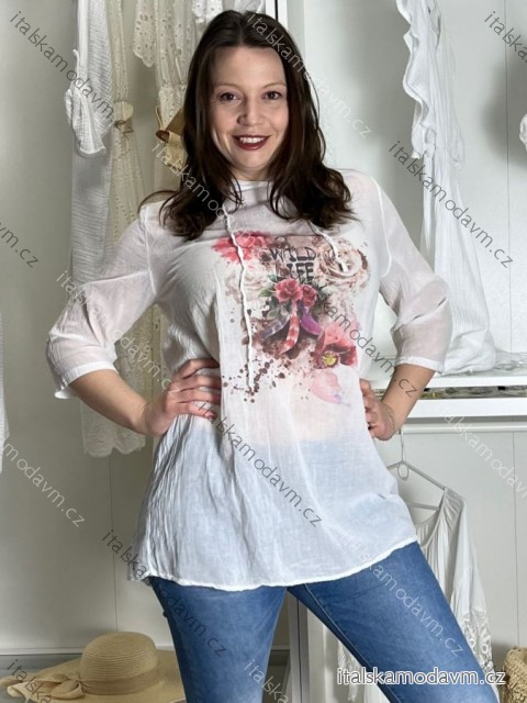 Tunika s kkapucí  predĺžená 3/4 rukáv dámska nadrozmer LIFE (42/44/46 ONE SIZE) TALIANSKA MÓDA IMSM251515/DUR