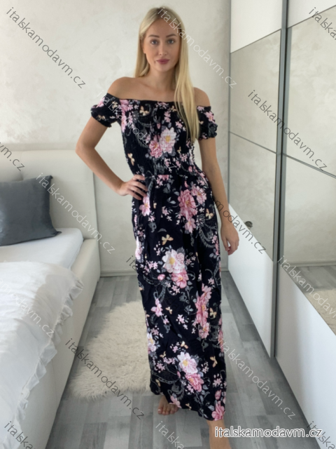 Šaty letní květinové carmen krátký rukáv dámské CARMEN (M/L-XL/2XL) IMWGDB2123/DUR -   Černá -   XL/2XL