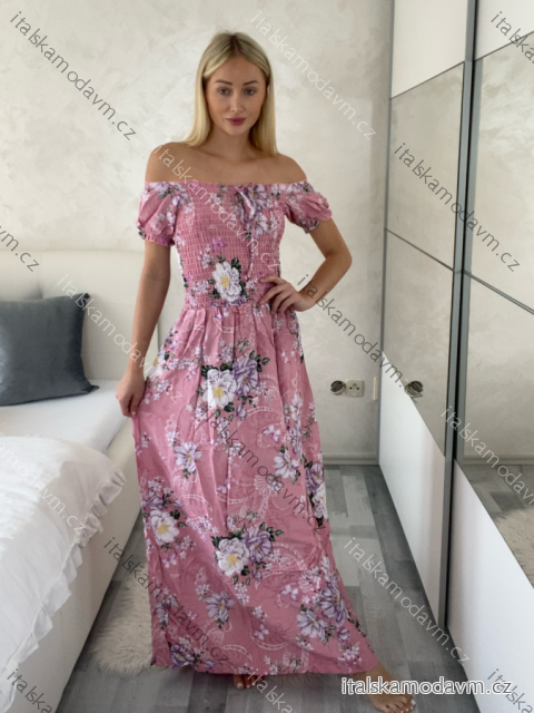 Šaty letné kvetinové carmen krátky rukáv dámske CARMEN (M/L-XL/2XL) IMWGDB2123/DUR -   růžová světlá -   XL/2XL