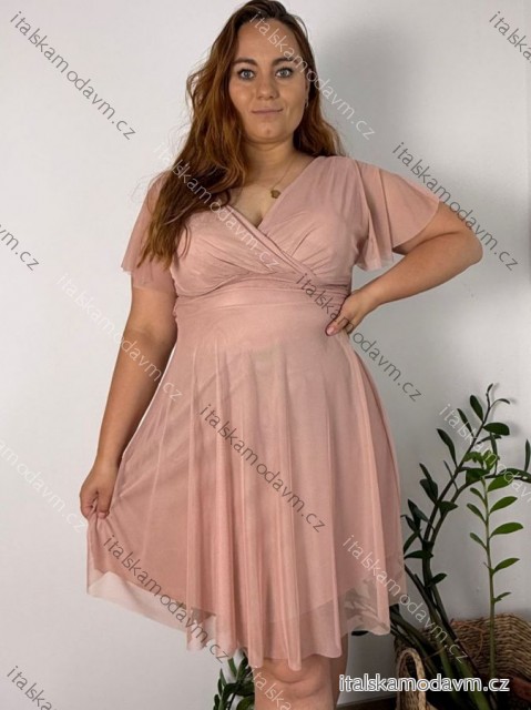 Šaty elegantné spoločenské krátky rukáv dámske (S/M/L/XL ONE SIZE) TALIANSKA MÓDA IMPSH2335891V/DURL/XL staroružová