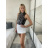 Top croptop třpytivý na ramínka dámské BEATA (S/M/L ONE SIZE) ITALSKÁ MÓDA IMPSH246528/DUR -   stříbrná -   S/M/L