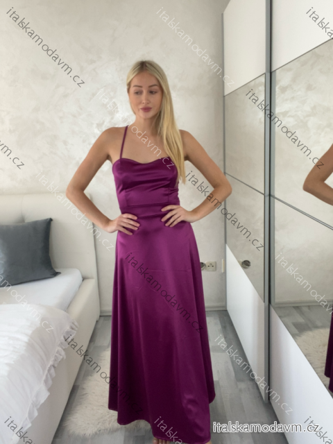 Šaty spoločenské dlhé elegantné na ramienka šnurovacie dámske ROSE (S/M ONE SIZE) TALIANSKA MODA IM323013/DU -   růžová fuchsiová -   S/M/L