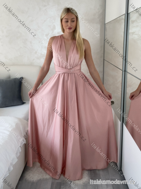 Šaty saténové variabilné dlhé spoločenské bez rukávov dámske (S/M/L ONE SIZE) TALIANSKA MÓDA IMPSH255338/DU -   ružová staroružová -   S/M/L
