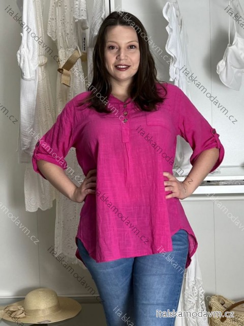 Košile 3/4 dlouhý rukáv dámská nadrozměr SIA (44/46/48 ONE SIZE) ITALSKÁ MÓDA IMSM251115/DU