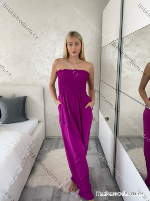 Overal dlhý elegantný žabičkovaný carmen bez rukávov dámsky (S/M/L ONE SIZE) TALIANSKA MÓDA IM425322/DUR -   růžová fuchsiová -   S/M/L