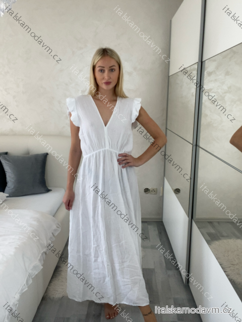 Šaty dlouhé volnočasové letní mušelín krátký rukáv dámské INGE (S/M/L ONE SIZE) ITALSKÁ MÓDA IM425304