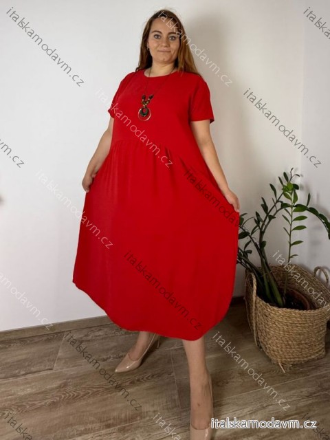 Šaty s príveskom dlhé krátky rukáv dámske nadrozmer (54/56/58 ONE SIZE) TALIANSKA MóDA IM424277/DUR červená 56/58