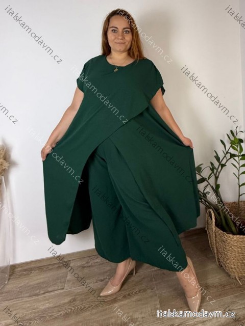 Komplet elegantní krátký rukáv dámské nadrozměr JASMINA (50/52/54 ONE SIZE) ITALSKÁ MÓDA IM425311/DUR smaragdová 50/52/54