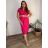 Šaty letné s opaskom krátky rukáv dámske nadrozmer KRYSTINA  (40/42/44 ONE SIZE) TALIANSKA MÓDA IM425306/DU tm. růžová 40/42/44