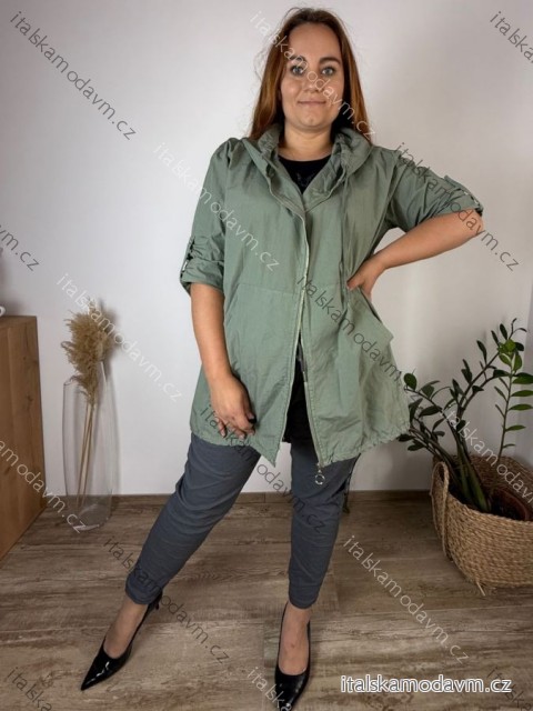 Bunda slabá s kapucí dlouhý rukáv dámská nadrozměr MILANO (52/54/56 ONE SIZE) ITALSKÁ MÓDA IMSM251213/DU 52/54/56 zelená khaki