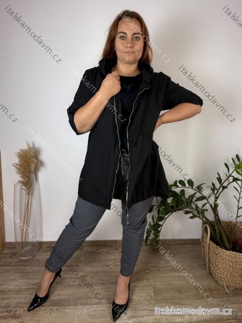 Bunda slabá s kapucí dlouhý rukáv dámská nadrozměr MILANO (52/54/56 ONE SIZE) ITALSKÁ MÓDA IMSM251213/DU 52/54/56 Černá