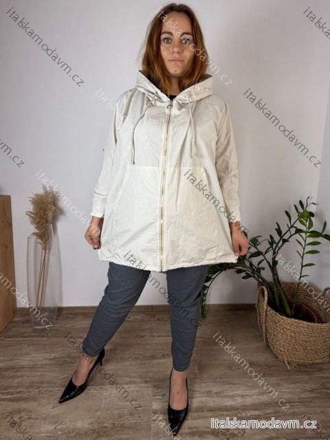 Bunda slabá s kapucňou dlhý rukáv dámska nadrozmer MILANO (52/54/56 ONE SIZE) TALIANSKA MÓDA IMSM251213/DU  béžová