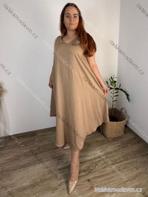 Šaty dlhé letné na ramienka dámske nadrozmer LOLA (42/44/46 ONE SIZE) TALIANSKA MÓDA IM4251113/DU  hnedá