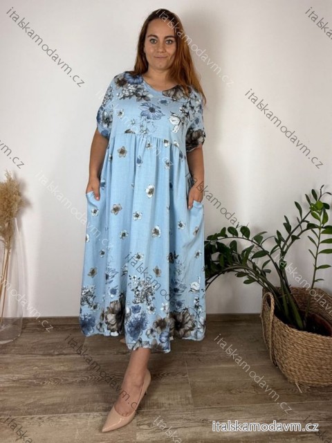 Šaty dlhé letné 3/4 dlhý rukáv dámske nadrozmer MARIA (48/50/52 ONE SIZE) TALIANSKA MÓDA IM425172/DR