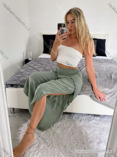 Nohavice dlhé aladinky letné dámske (S/M/L ONE SIZE) TALIANSKA MÓDA IMD24029/DUR zelená khaki S/M/L