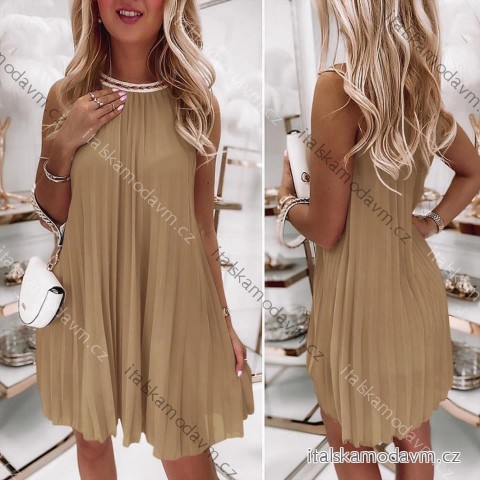 Šaty letné skladané bez rukávov dámske (S/M ONE SIZE) TALIANSKA MÓDA IMD24058/DR hnedá S/M/L