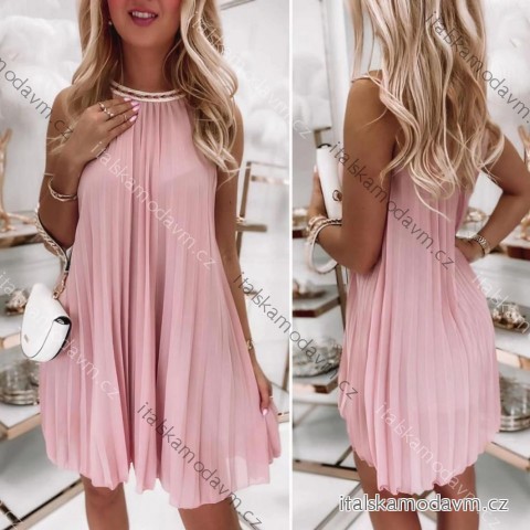 Šaty letní skládané bez rukávu dámské (S/M ONE SIZE) ITALSKÁ MÓDA IMD24058/DR růžová starorůžová S/M/L