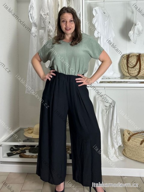 Nohavice voľnočasové dámske nadrozmer (42/44/46 ONE SIZE) TALIANSKA MÓDA IM425443/DUR -   čierna
 -