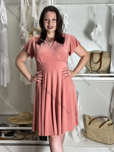 Šaty letní krátký rukáv dámské (S/M ONE SIZE) ITALSKÁ MÓDA IMM23M5471/DU -   růžová starorůžová -   S/M/L
