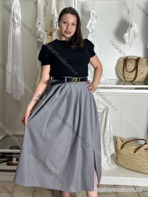 Sukňa dlhá s opaskom dámska (S/M/L ONE SIZE) TALIANSKA MÓDA IM425444/DU - šedá - S/M/L