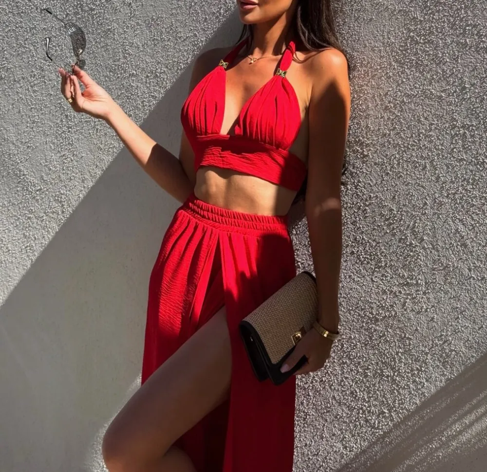 Súprava letný croptop bez rukávov a nohavice dlhé dámske (S/M/L ONE SIZE) TALIANSKA MÓDA IMPMD2541853