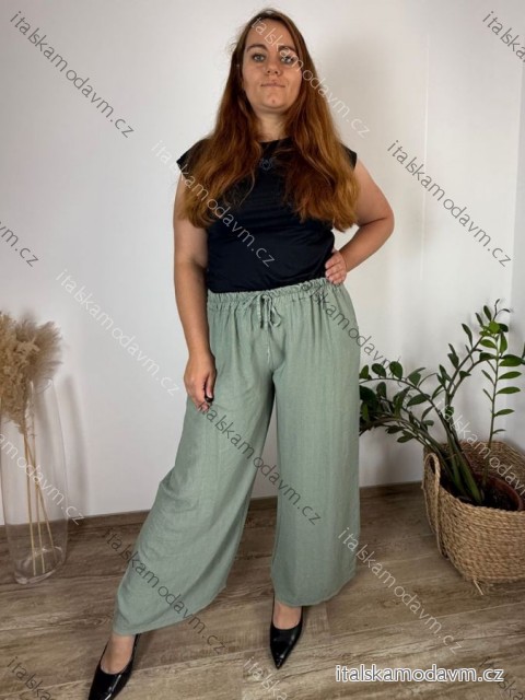 Kalhoty dlouhé letní dámské nadrozměr (42/44 ONE SIZE) ITALSKÁ MÓDA IMC25292/DUR -   zelená khaki -   42/44
