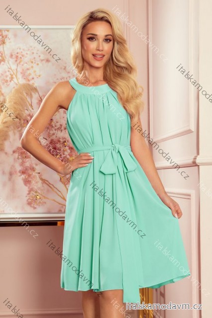 Šaty šifónové s viazaním dámske (S-2XL) POĽSKÁ MÓDA NMC-350-5/DR - zelená mintova - XL