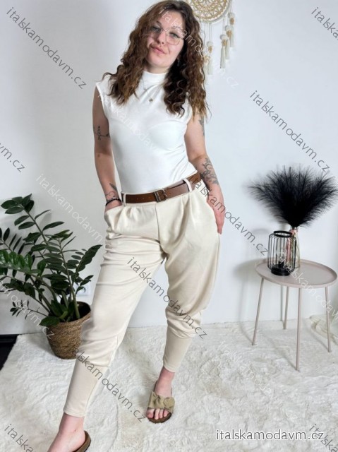 Nohavice elegantné s opaskom dámske nadrozmer (38/40/42 ONE SIZE) TALIANSKA MÓDA IMC25163/DUR