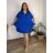 Tunika nebo šaty oversize se zipem krátký rukáv dámské nadrozměr PUGLIA (54/56/58 ONE SIZE) ITALSKÁ MÓDA IM424025/DU kr. modrá 54/56/58