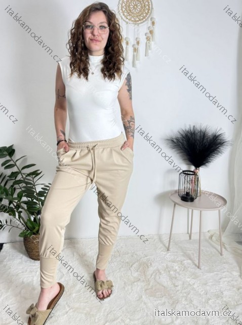 Tepláky elegantní dámské (S/M/L ONE SIZE) ITALSKÁ MÓDA IMC250106/DUR béžová S/M/L