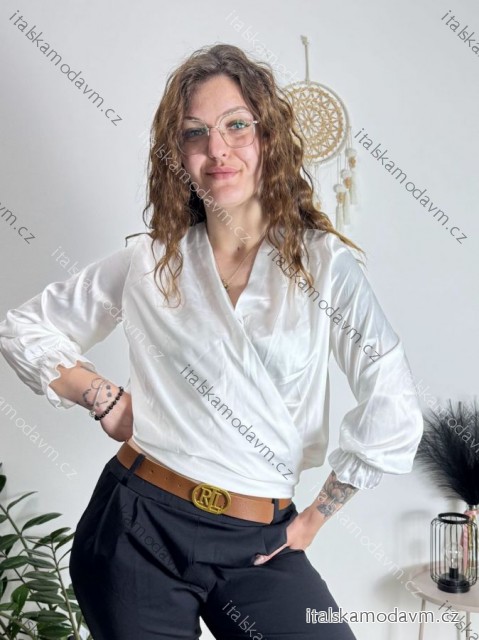 Tunika košeľa saténová dlhý rukáv dámska (S/M ONE SIZE) TALIANSKA MÓDA IMM24M2122/DUR