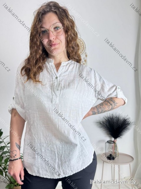 Tunika košeľová bavlnená 3/4 dlhý rukáv dámska (S/M/L ONE SIZE) TALIANSKA MODA IM324111/DR biela S/M/L