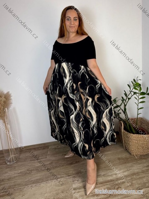 Šaty dlhé voľnočasové letné krátky rukáv dámske nadrozmer MONIE  (48/50/52 ONE SIZE) TALIANSKA MÓDA IM425330