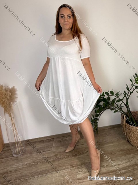 Šaty oválne letné voľnočasové oversize krátky rukáv dámske MONZA (XL/2XL/3XL ONE SIZE) TALIANSKA MÓDA IM422510/DUR  bílá 2XL/3XL