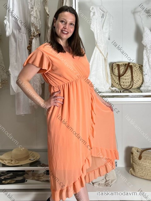 Šaty šifónové krátky rukáv dámske nadrozmer (46/48/50 ONE SIZE) TALIANSKA MÓDA IM424468/DU
